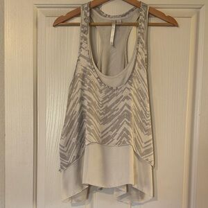 LC Lauren Conrad Cream and Gray Patterned Tank Top